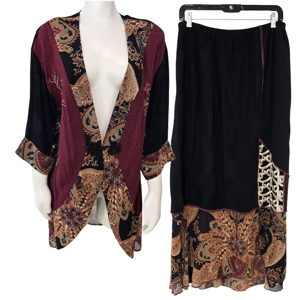 Vtg Spencer Alexis Maxi Skirt & Blouse Set Medium Embroidered + Lace Patchwork